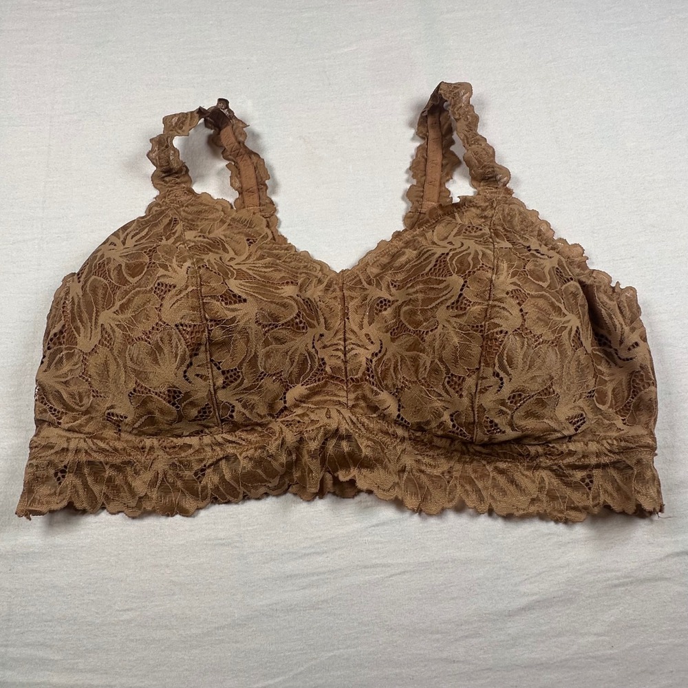 Maurices Bralette Women's 2X Brown Lace Racerback Padded Lingerie Bra Wireless